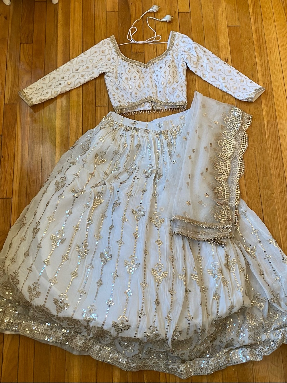 XS White & Gold Sequin Lehenga - Wedding Guest